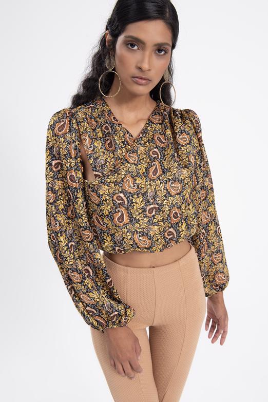 Bayan Sarı Balon Kollu Şifon Bluz - BSL