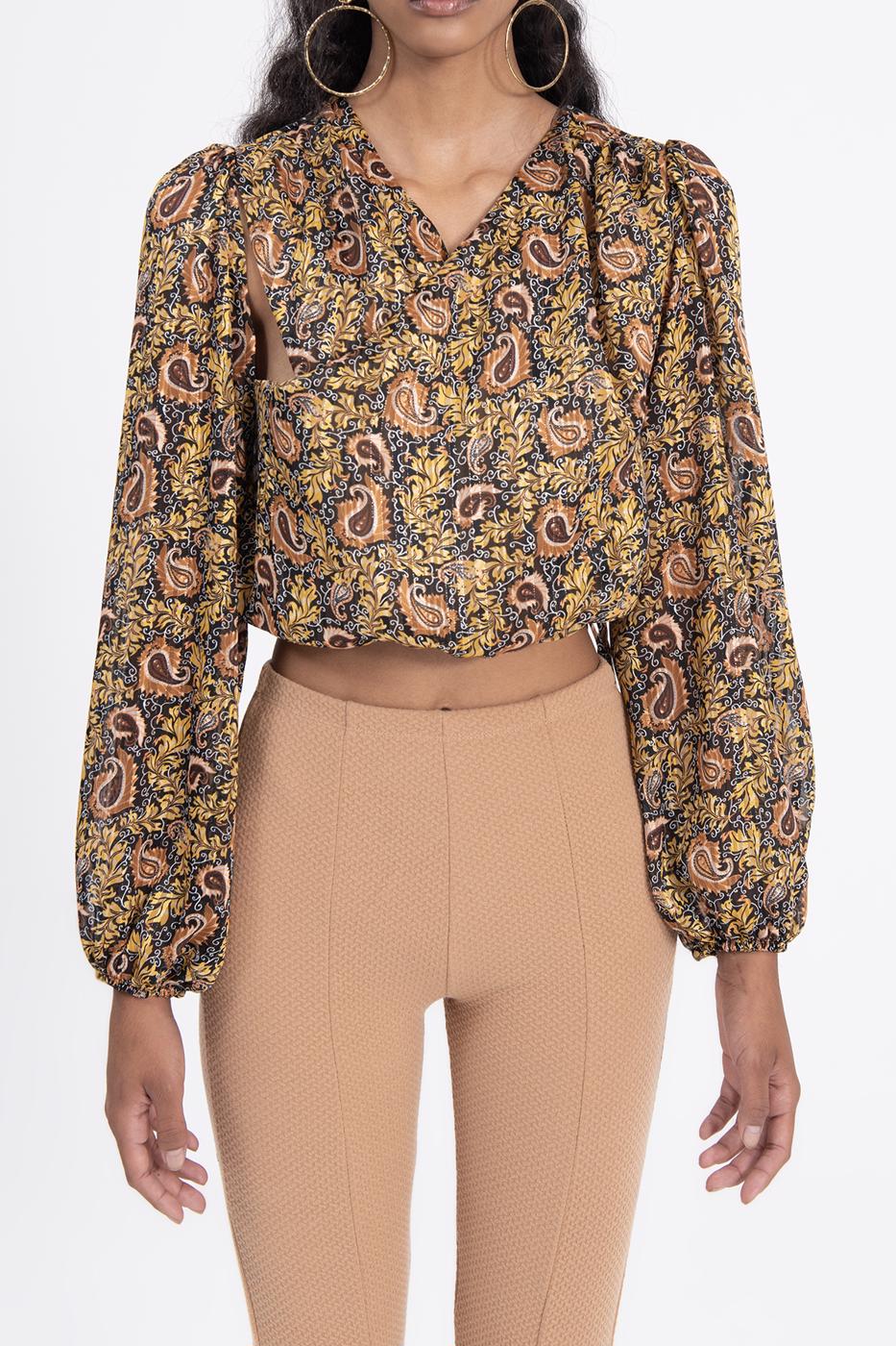 Bayan Sarı Balon Kollu Şifon Bluz