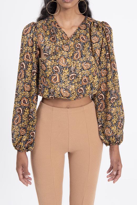 Bayan Sarı Balon Kollu Şifon Bluz - BSL