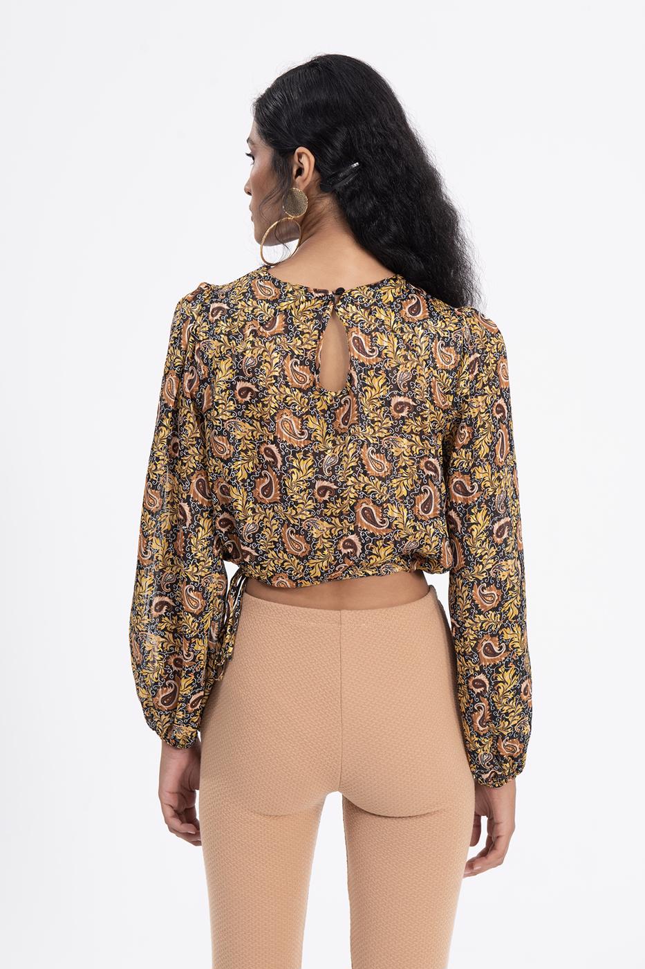 Bayan Sarı Balon Kollu Şifon Bluz