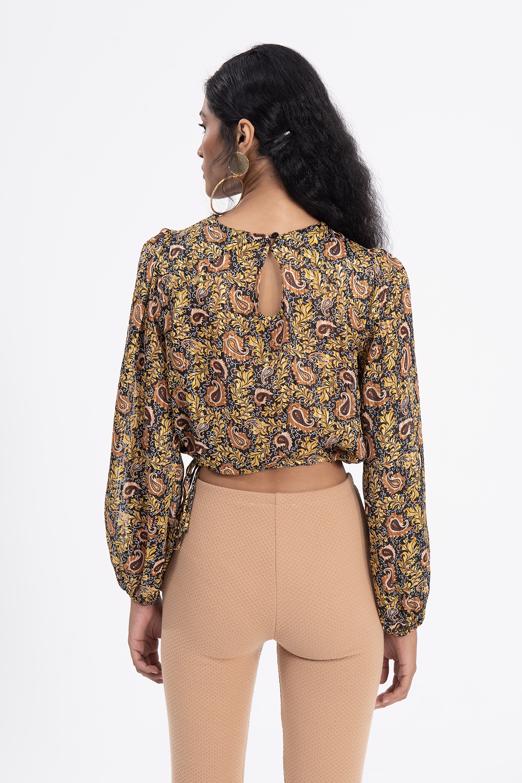 Bayan Sarı Balon Kollu Şifon Bluz - BSL