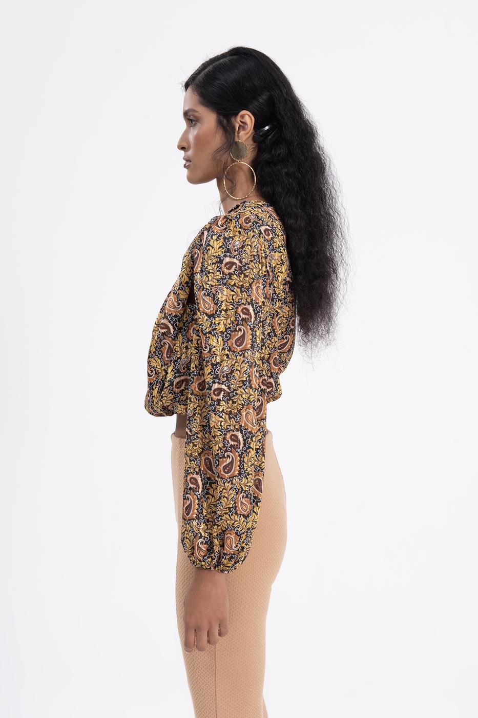 Bayan Sarı Balon Kollu Şifon Bluz