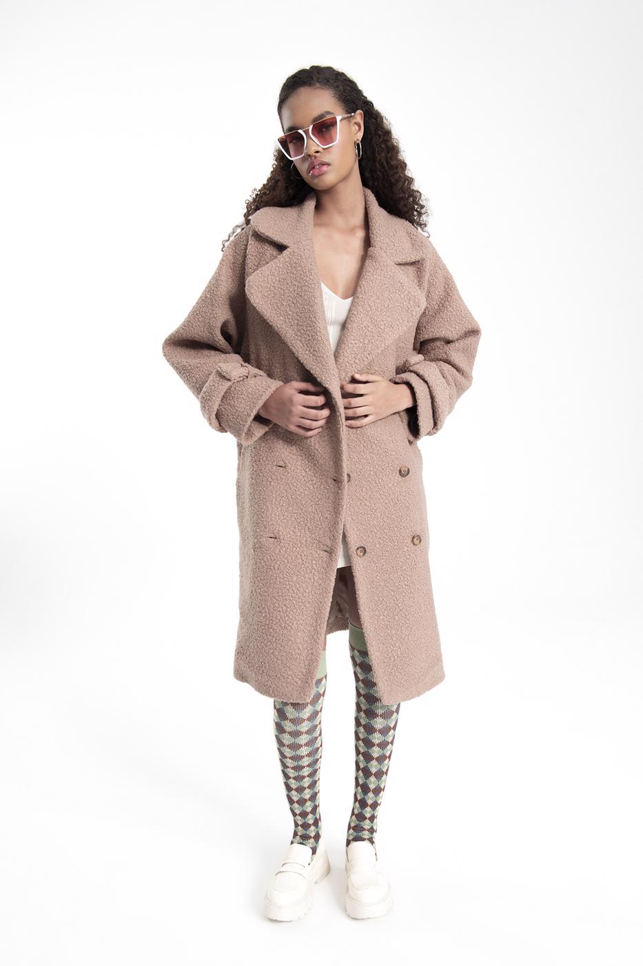 Bayan Bej Kıvırcık Uzun Kaban