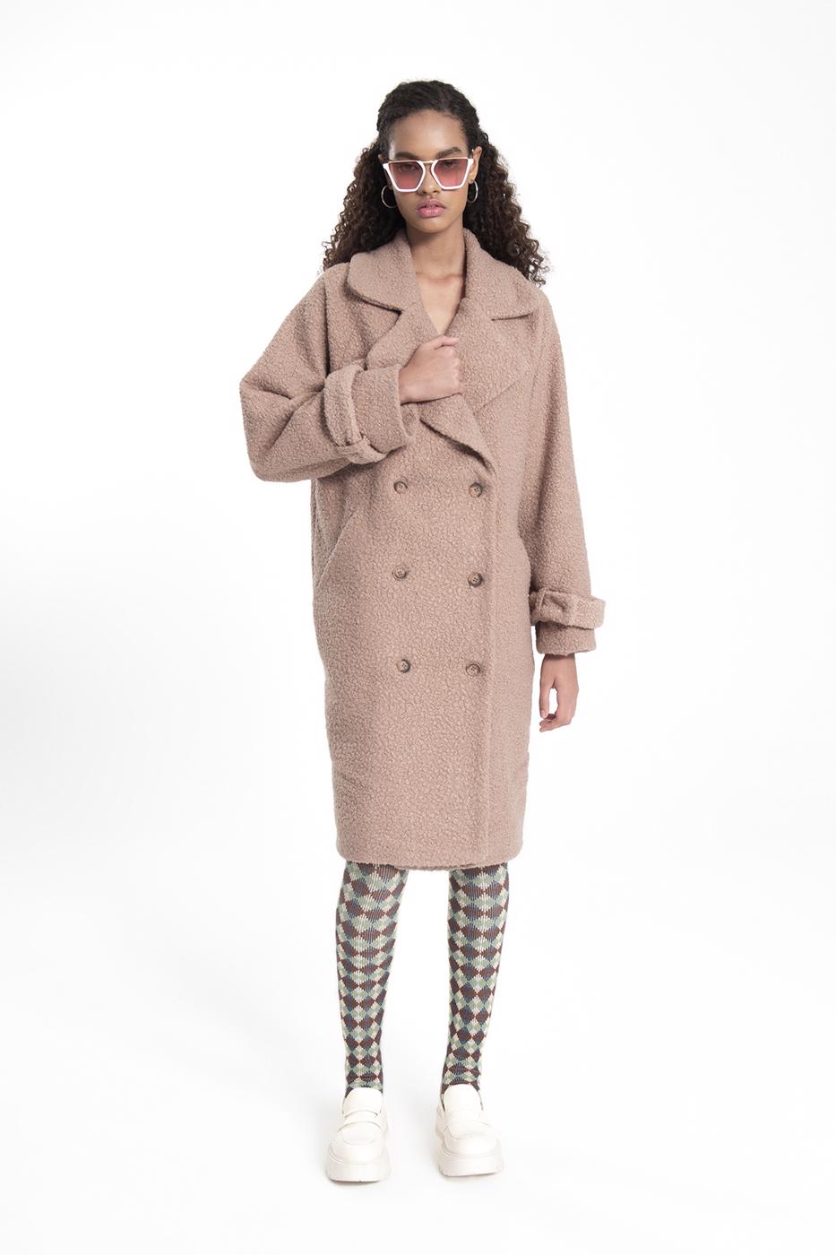 Bayan Bej Kıvırcık Uzun Kaban