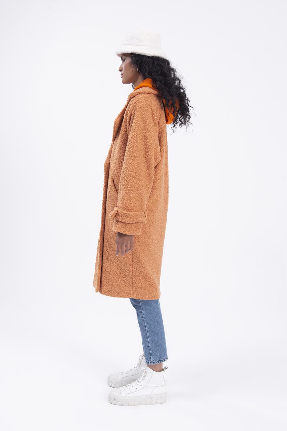 Bayan Oranj Kıvırcık Uzun Kaban