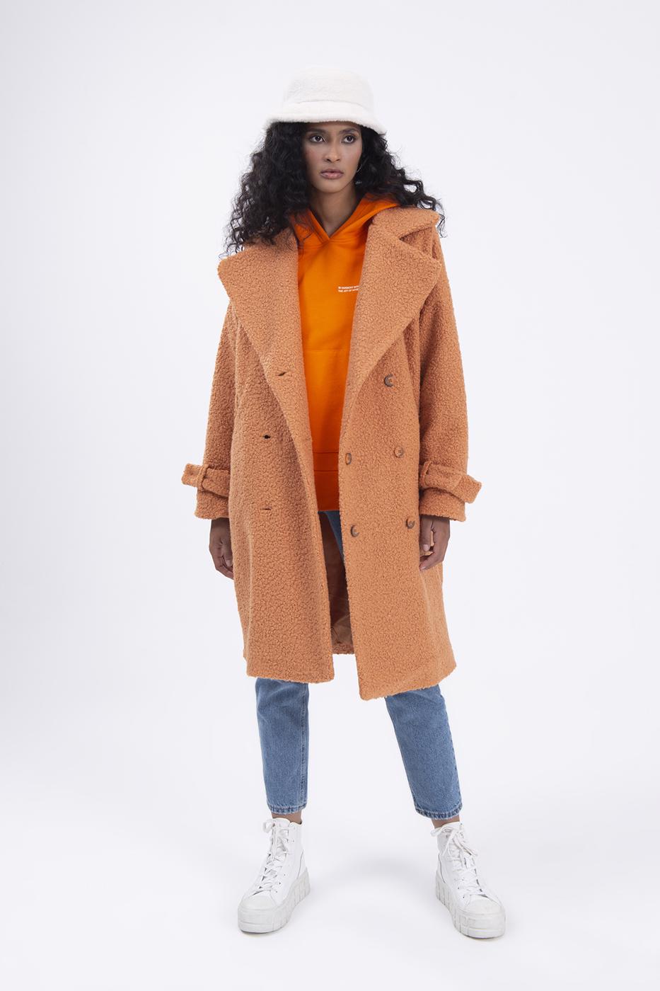 Bayan Oranj Kıvırcık Uzun Kaban