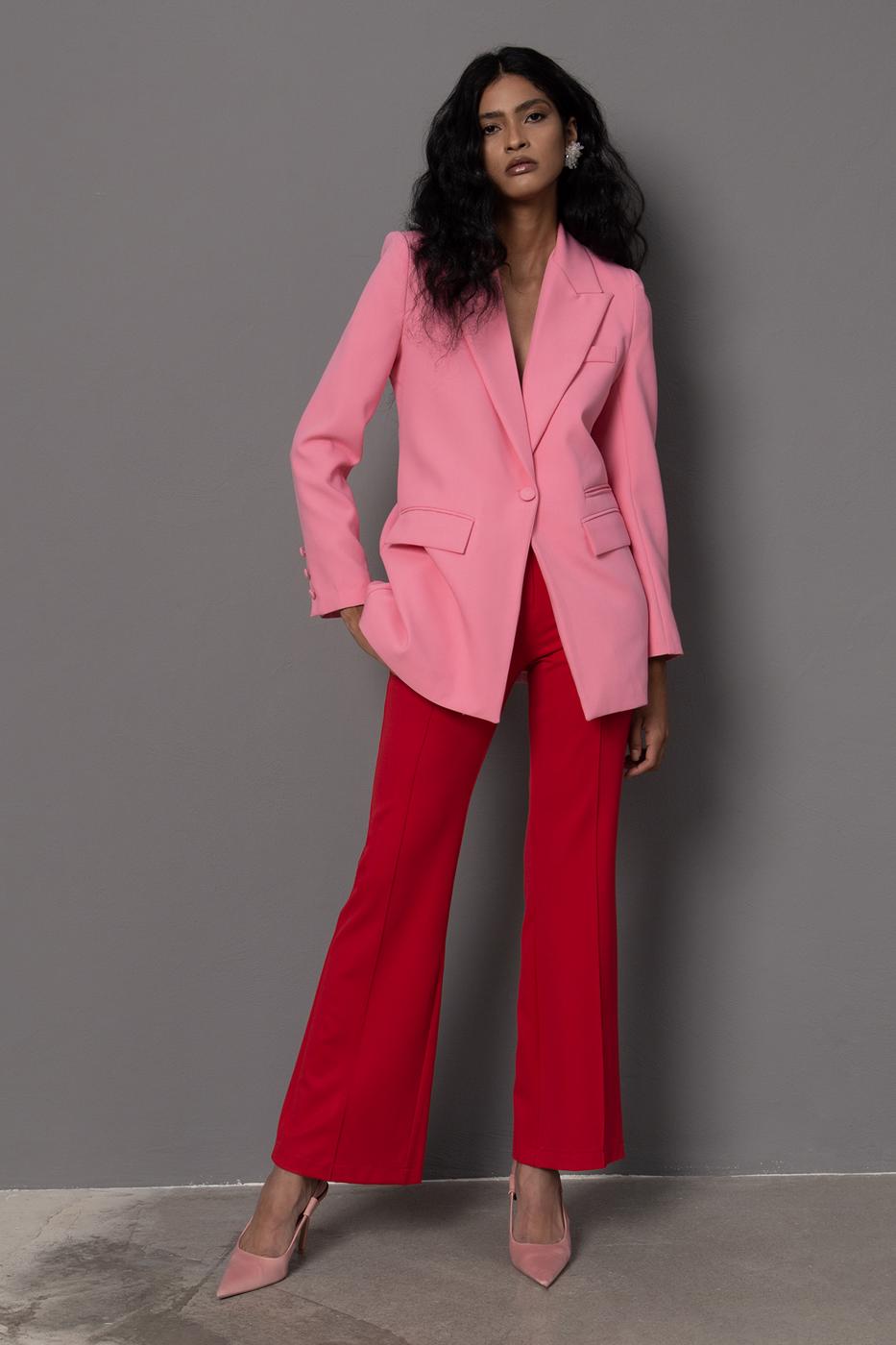 Bayan Kırmızı Yüksek Bel Boru Paça Pantolon