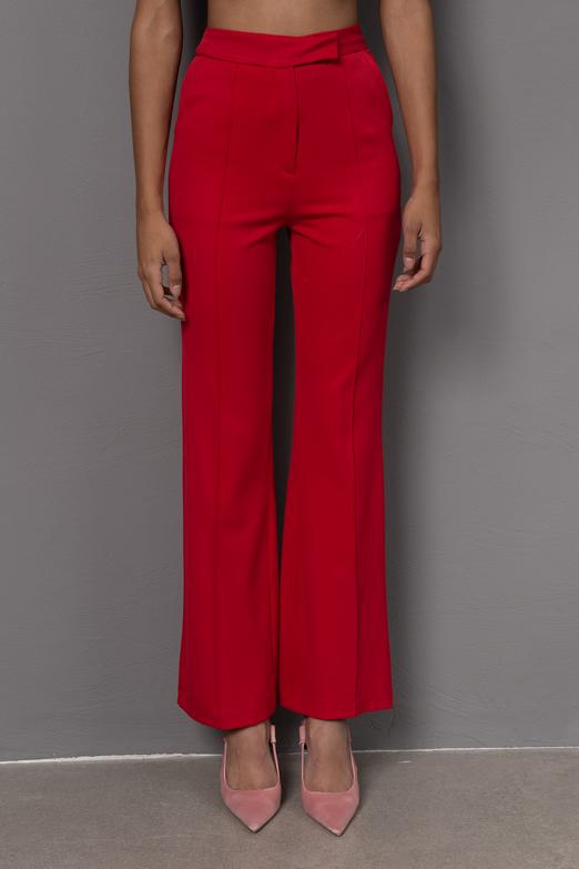 Bayan Kırmızı Yüksek Bel Boru Paça Pantolon - BSL