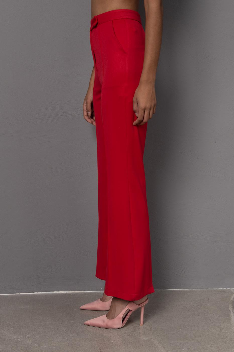 Bayan Kırmızı Yüksek Bel Boru Paça Pantolon