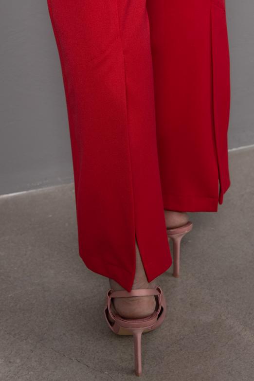 Bayan Kırmızı Yüksek Bel Boru Paça Pantolon - BSL