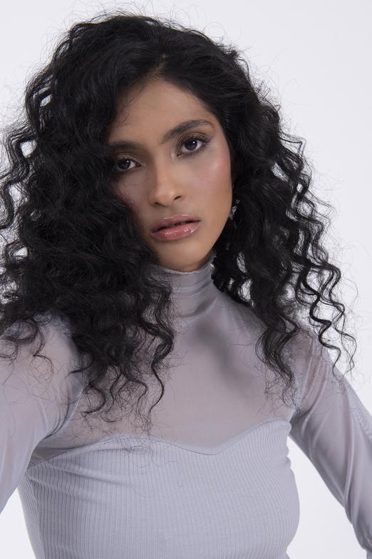 Bayan Gri Balon Kollu Transparan Detaylı Bluz - BSL