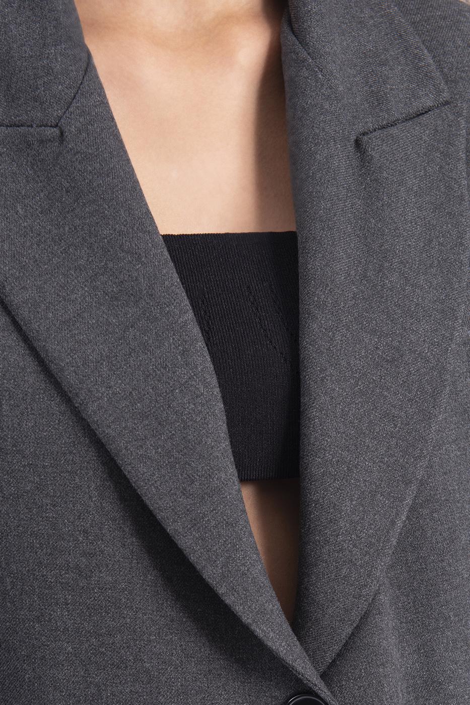 Bayan Antrasit Tek Düğme Crop Ceket