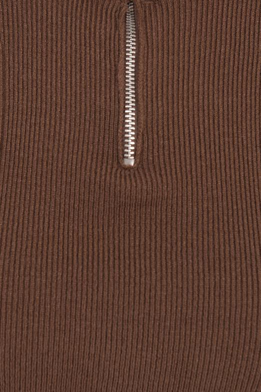 Bayan Kahverengi Dik Yakalı Triko Crop Top - BSL