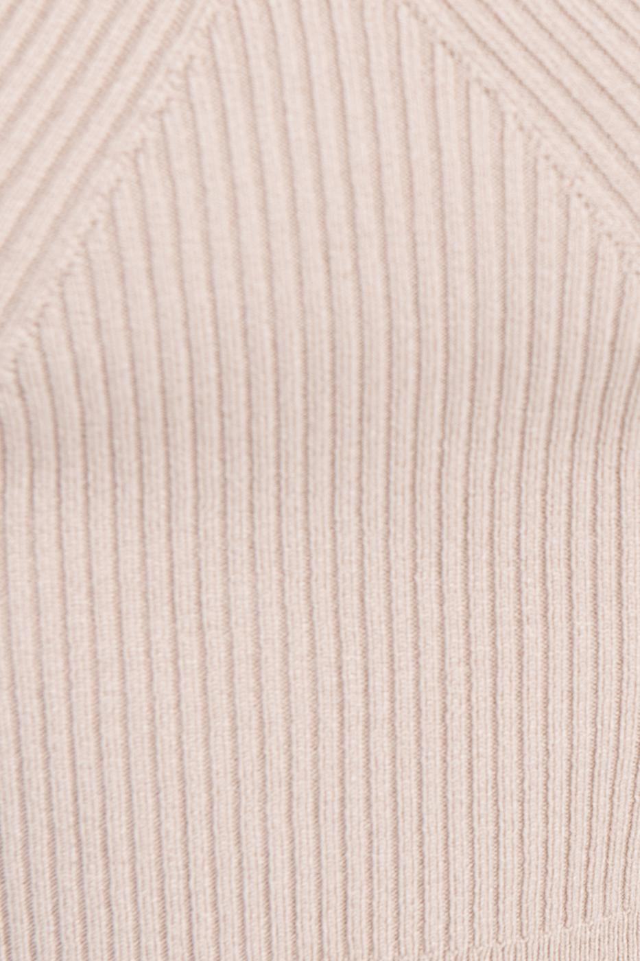 Bayan Bej Göğüs Dekolteli Triko Crop Top