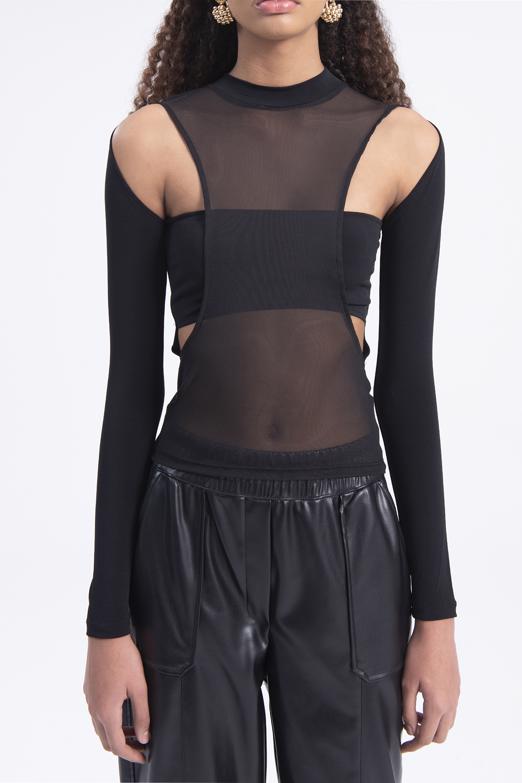 Bayan Siyah Ön Parça Tül Detaylı Top - BSL