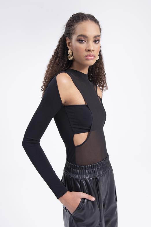 Bayan Siyah Ön Parça Tül Detaylı Top - BSL