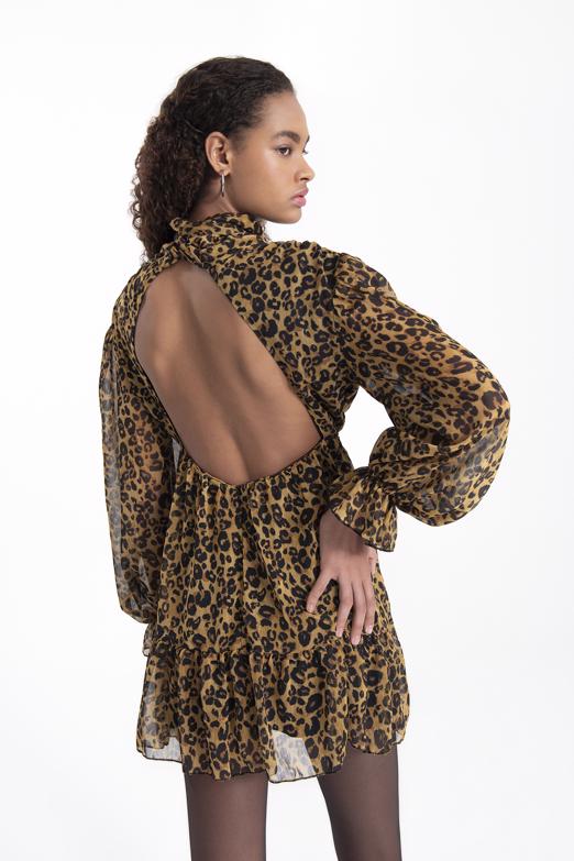 Bayan Yeşil Sırt Pencereli Mini Elbise - BSL