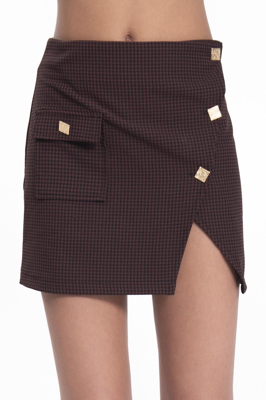 Bayan Kahverengi Düğmeli Mini Etek