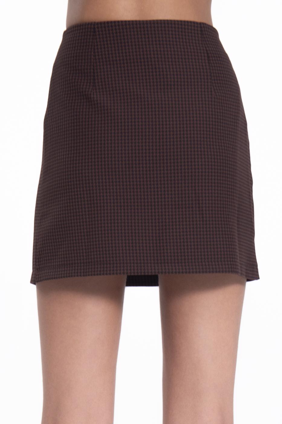 Bayan Kahverengi Düğmeli Mini Etek