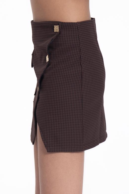 Bayan Kahverengi Düğmeli Mini Etek - BSL