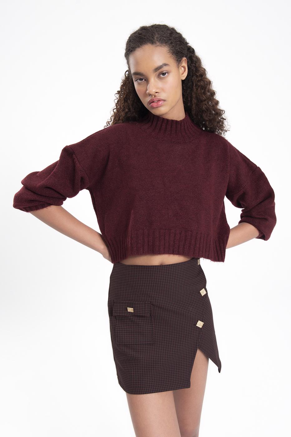 Bayan Kahverengi Düğmeli Mini Etek