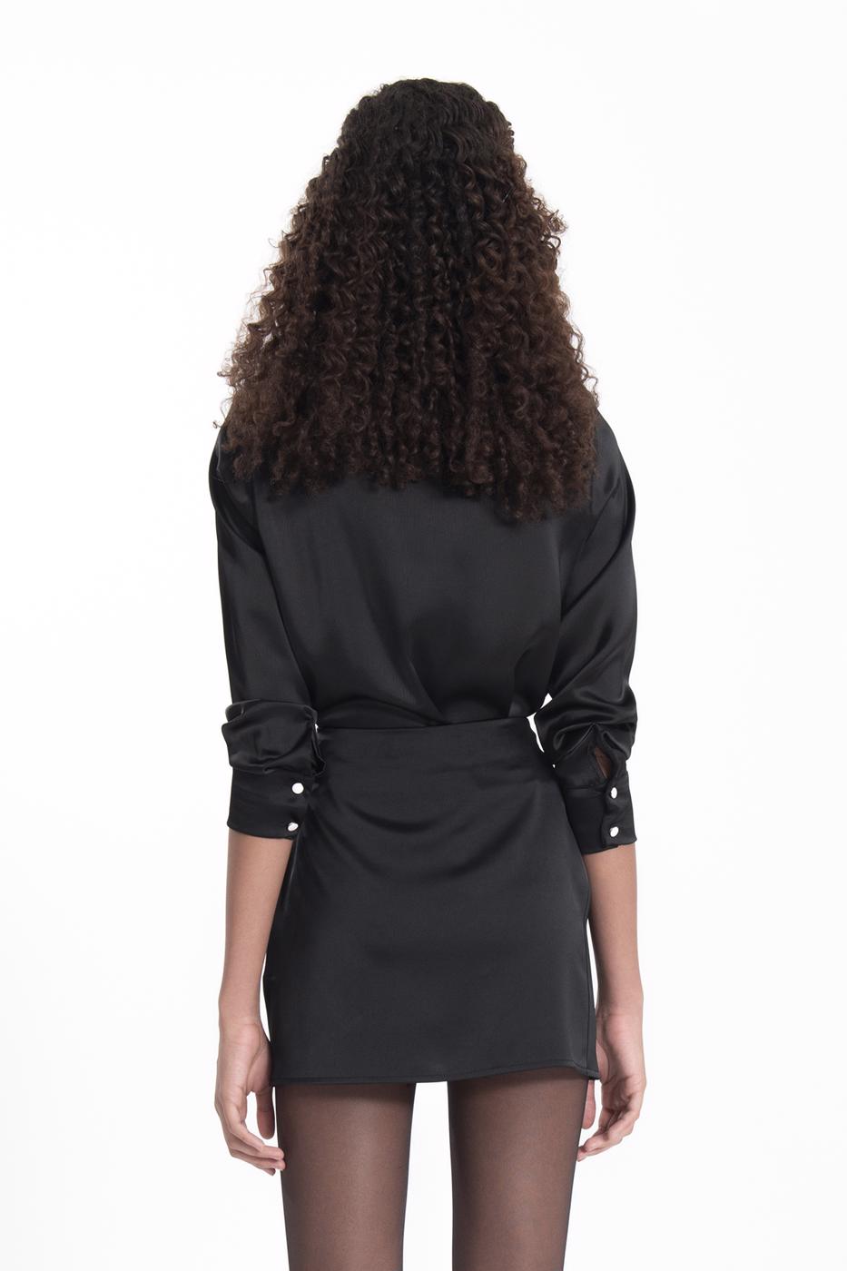 Bayan Siyah Saten Mini Etek