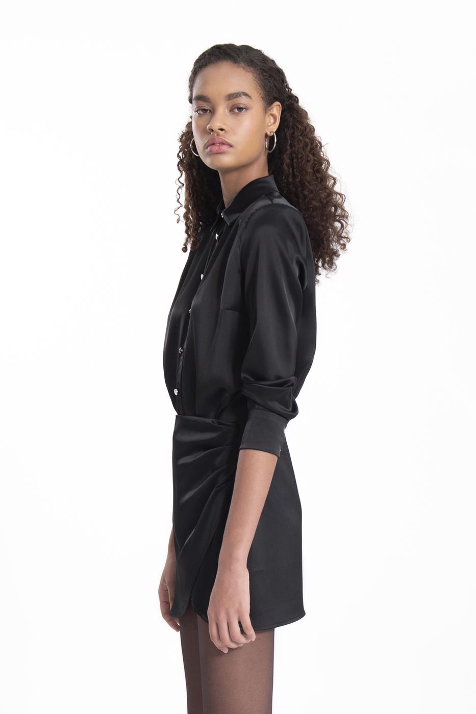 Bayan Siyah Saten Mini Etek