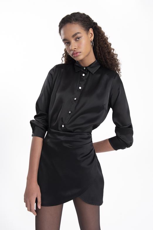 Bayan Siyah Saten Gömlek - BSL