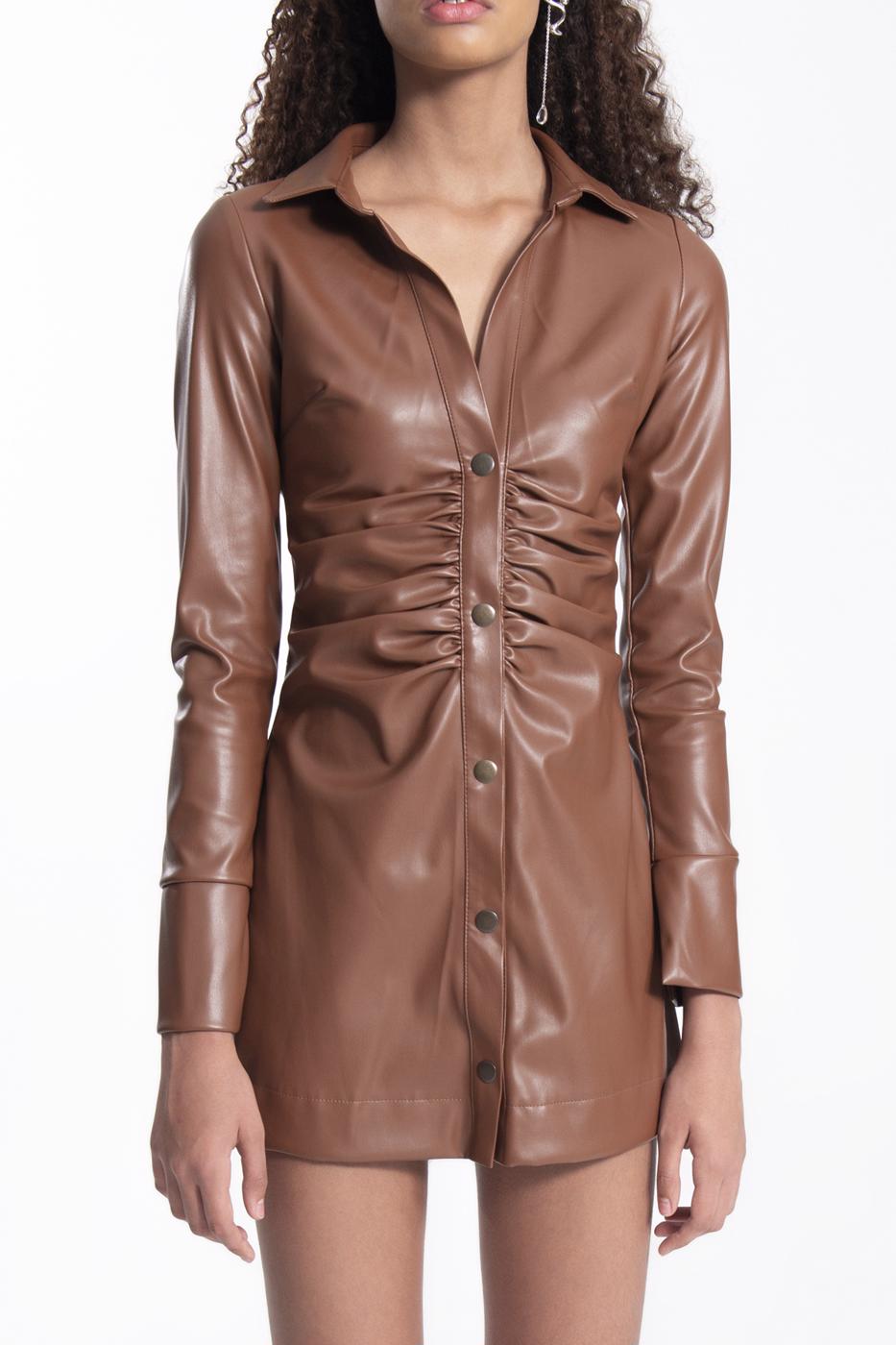 Bayan Taba Drapeli Suni Deri Gömlek Elbise