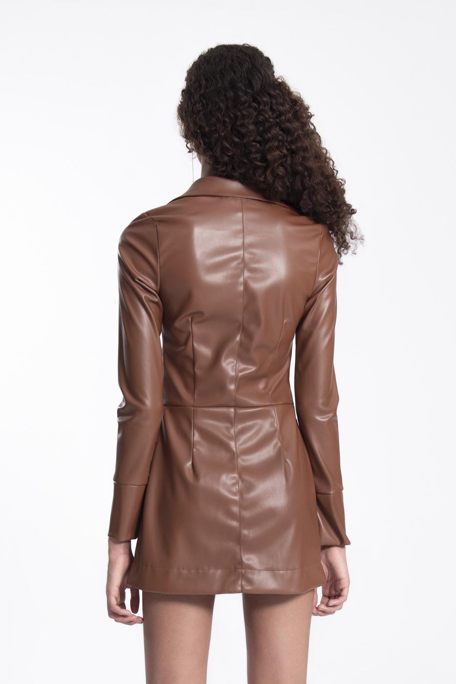 Bayan Taba Drapeli Suni Deri Gömlek Elbise