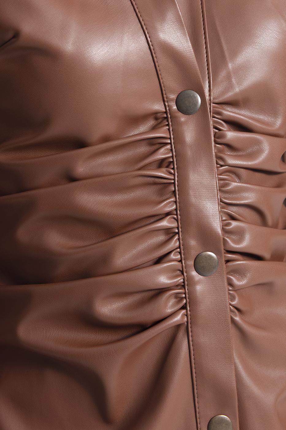 Bayan Taba Drapeli Suni Deri Gömlek Elbise