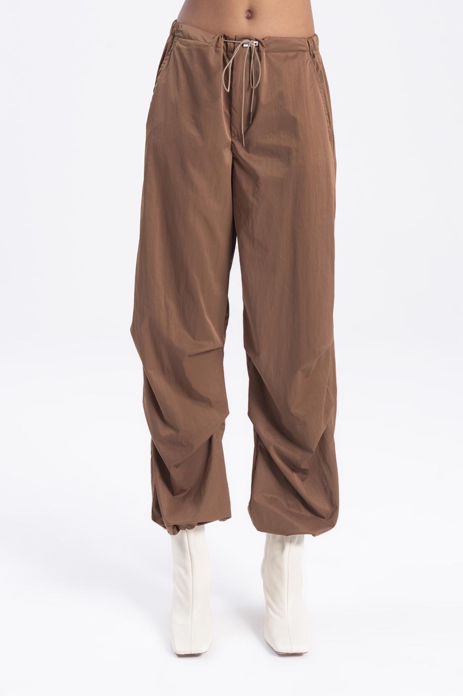 Bayan Kahverengi Düşük Bel Paraşüt Kargo Pantolon