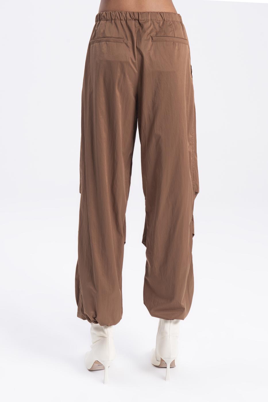 Bayan Kahverengi Düşük Bel Paraşüt Kargo Pantolon