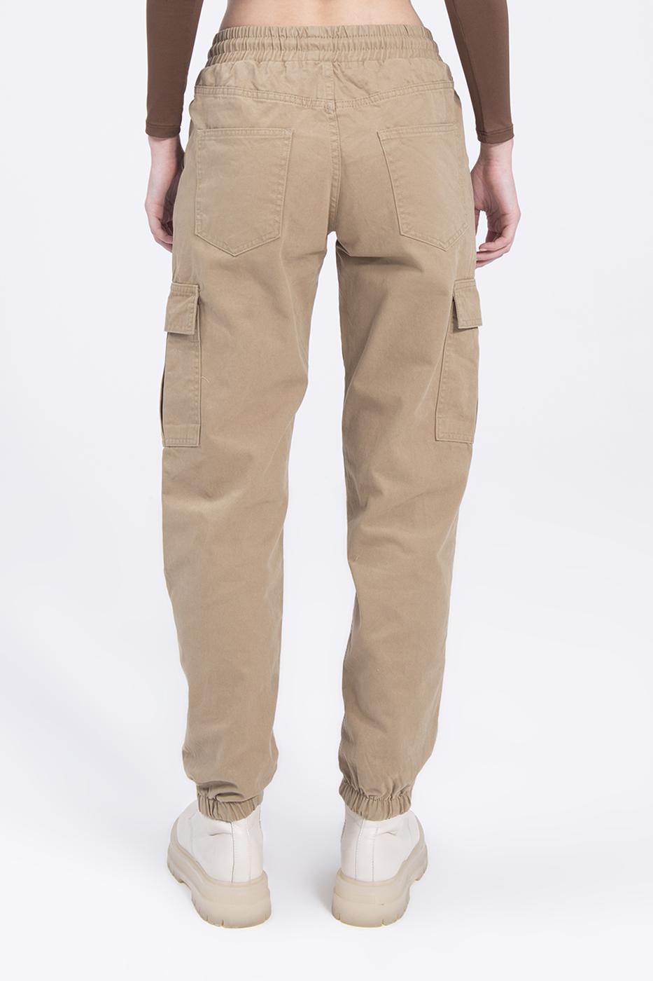 Bayan Bej Düşük Bel Kargo Cep Pantolon