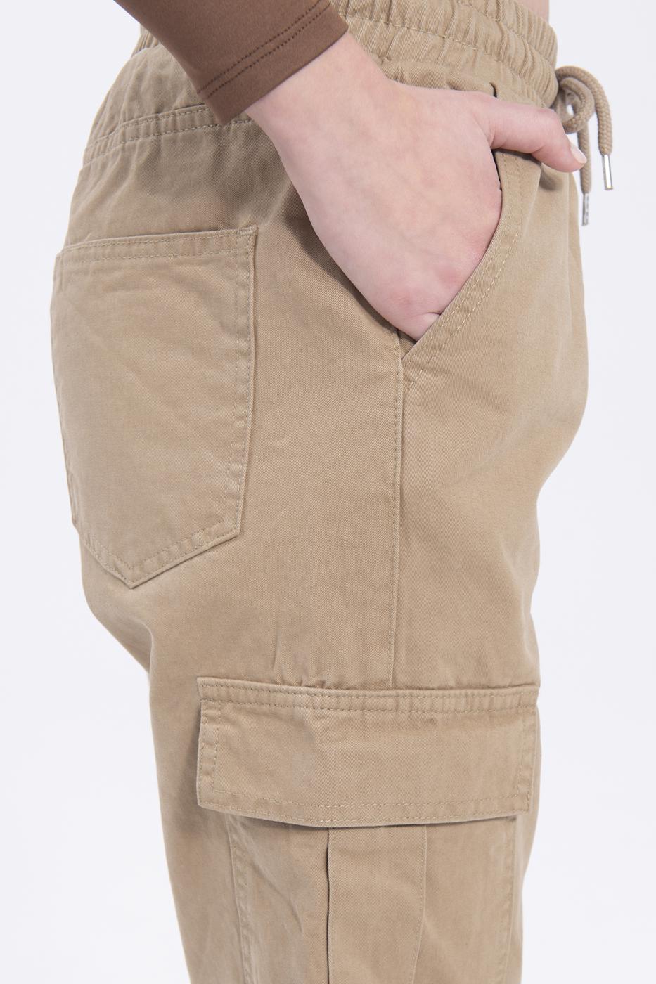 Bayan Bej Düşük Bel Kargo Cep Pantolon
