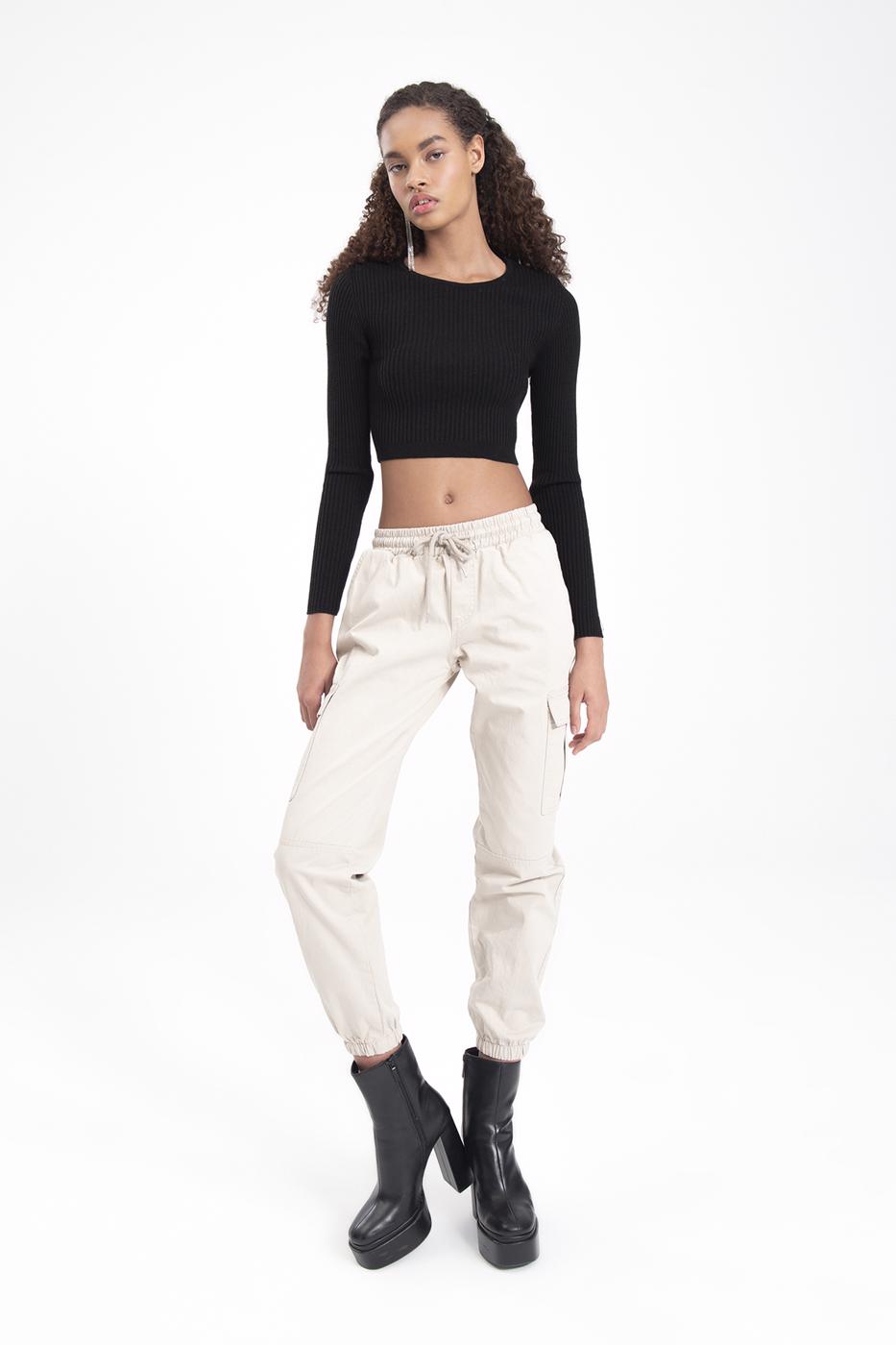 Bayan Taş Düşük Bel Kargo Cep Pantolon