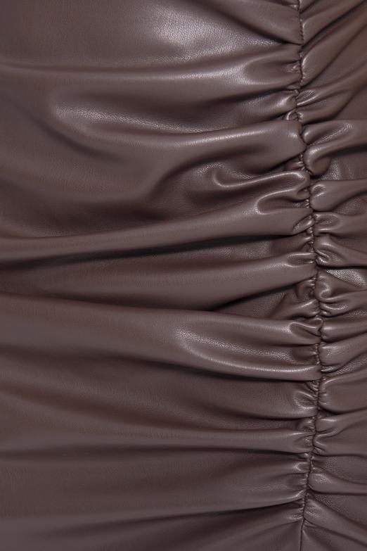 Bayan Kahverengi Drapeli Suni Deri Mini Etek - BSL