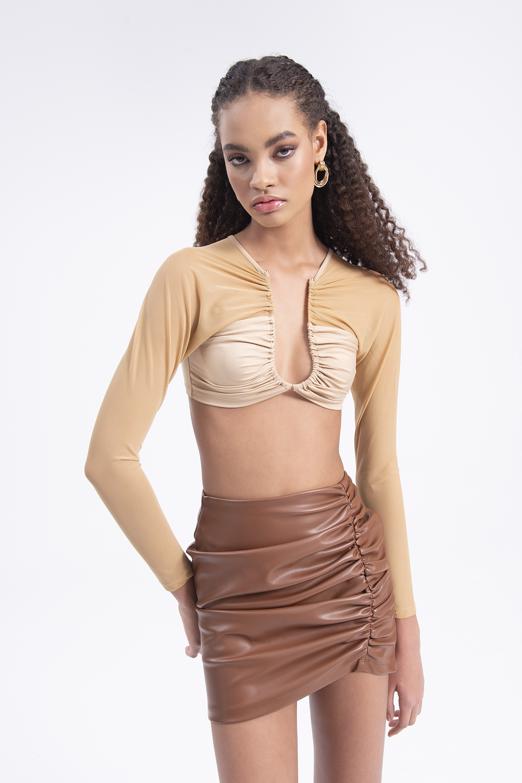 Bayan Taba Drapeli Suni Deri Mini Etek - BSL