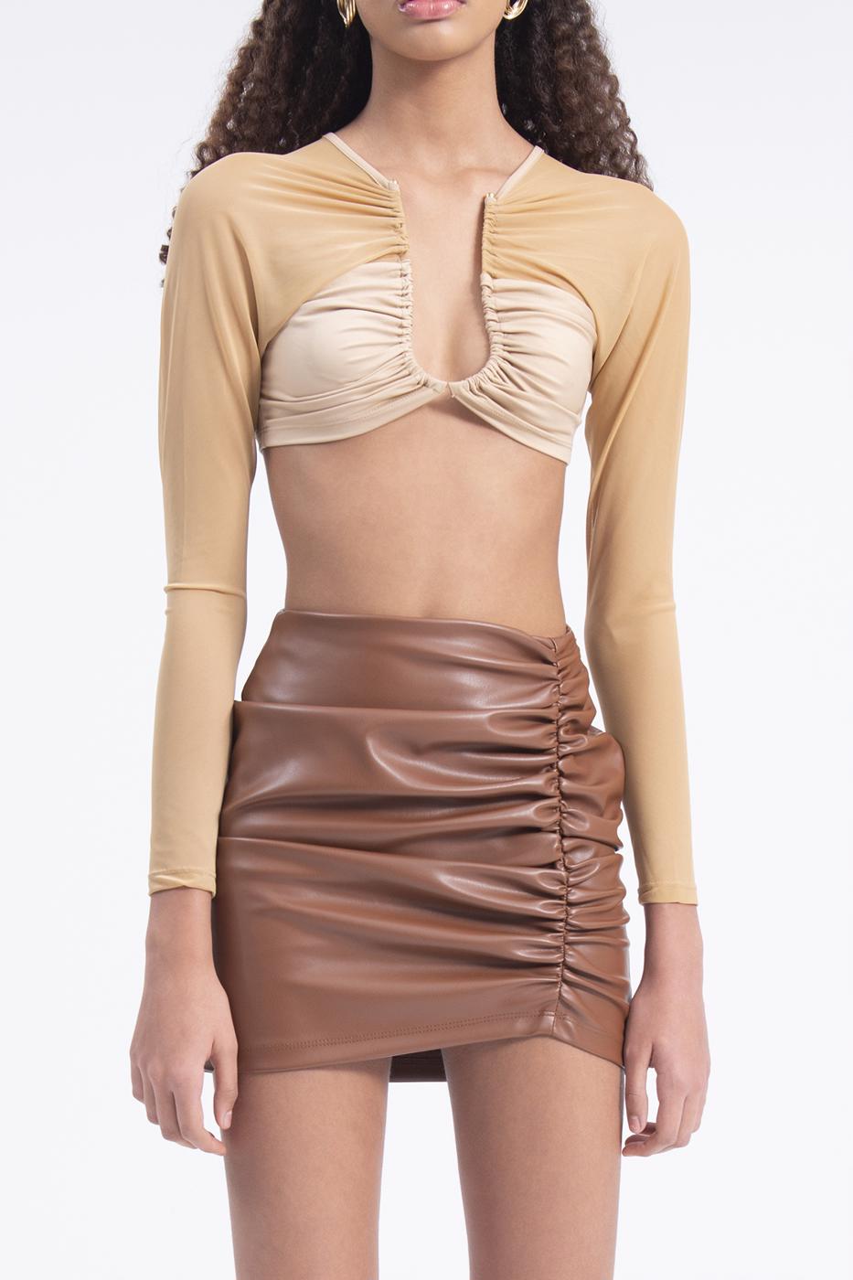 Bayan Taba Drapeli Suni Deri Mini Etek