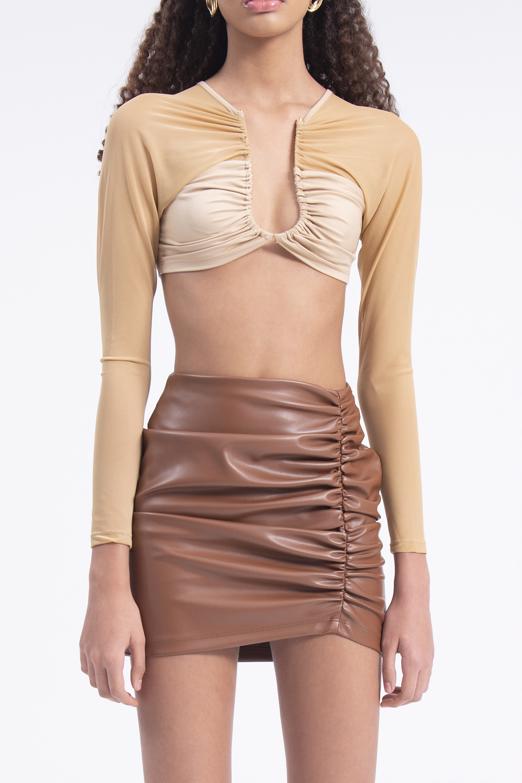 Bayan Taba Drapeli Suni Deri Mini Etek - BSL