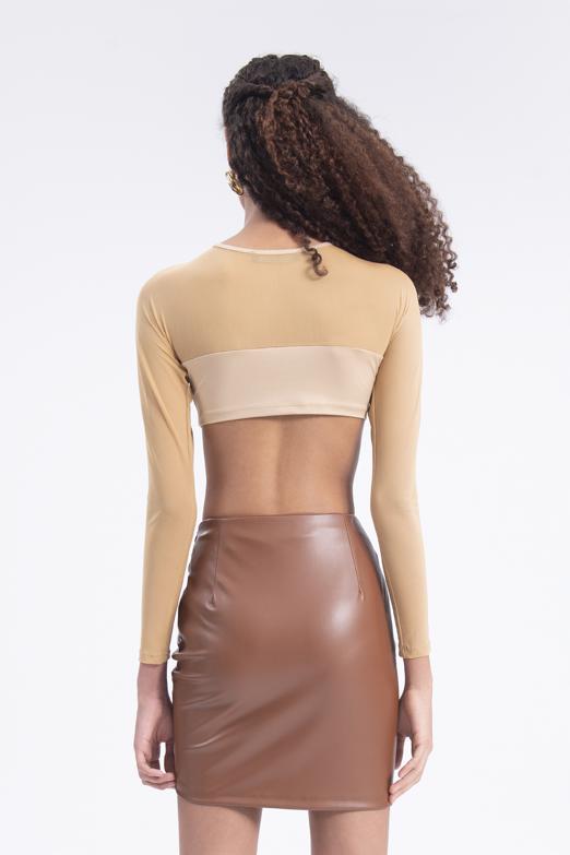 Bayan Taba Drapeli Suni Deri Mini Etek - BSL