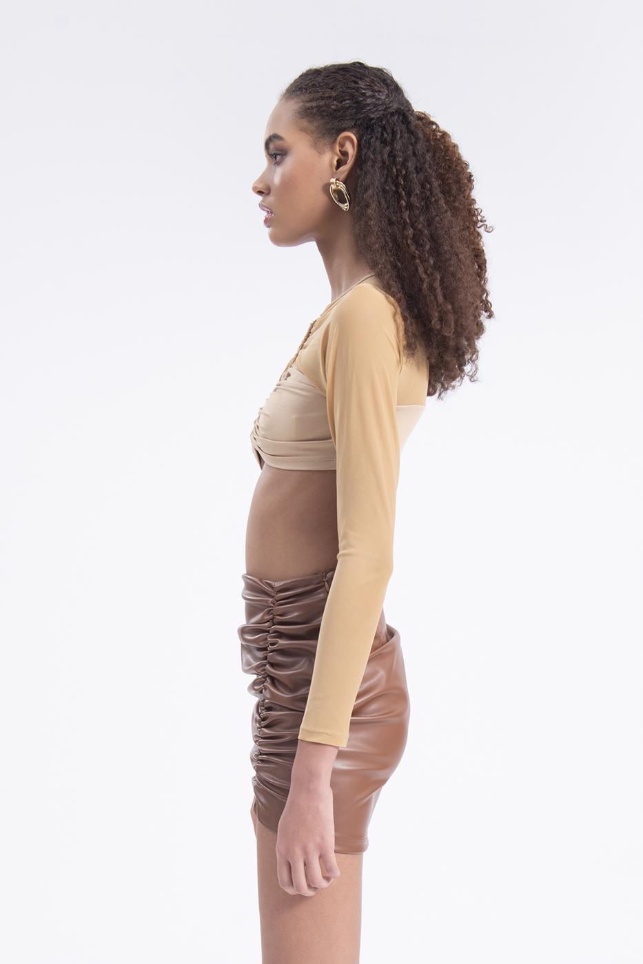 Bayan Taba Drapeli Suni Deri Mini Etek