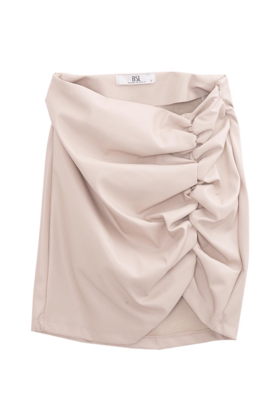 Bayan Taş Drapeli Suni Deri Mini Etek