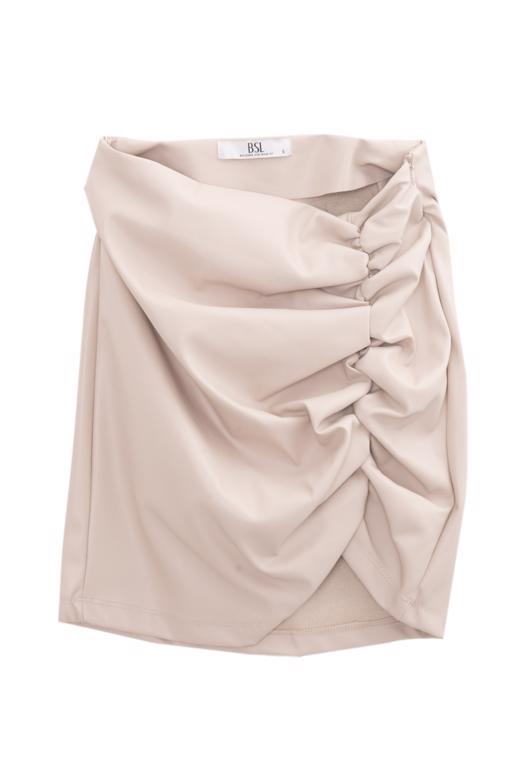 Bayan Taş Drapeli Suni Deri Mini Etek - BSL