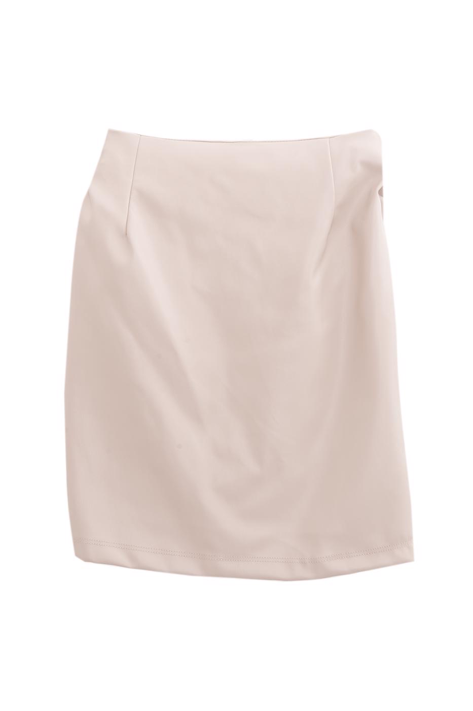 Bayan Taş Drapeli Suni Deri Mini Etek