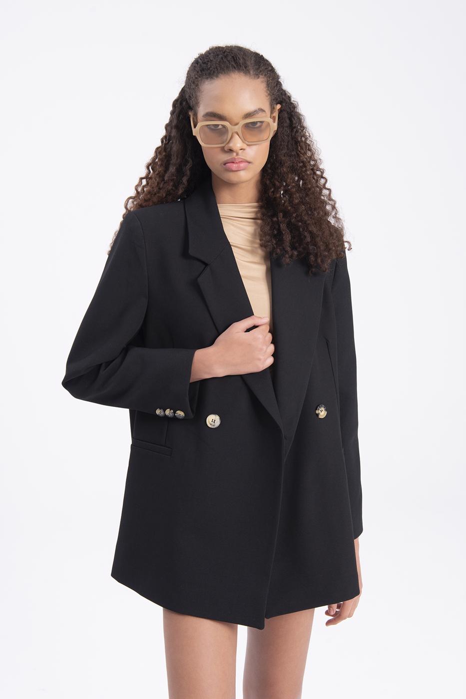 Bayan Siyah Uzun Blazer Ceket