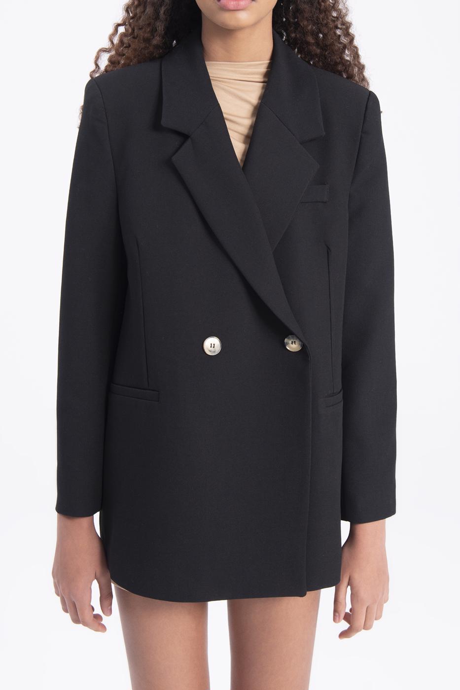 Bayan Siyah Uzun Blazer Ceket