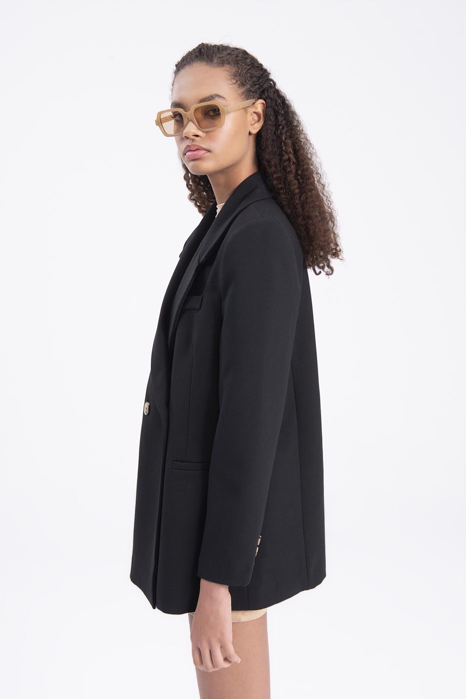 Bayan Siyah Uzun Blazer Ceket