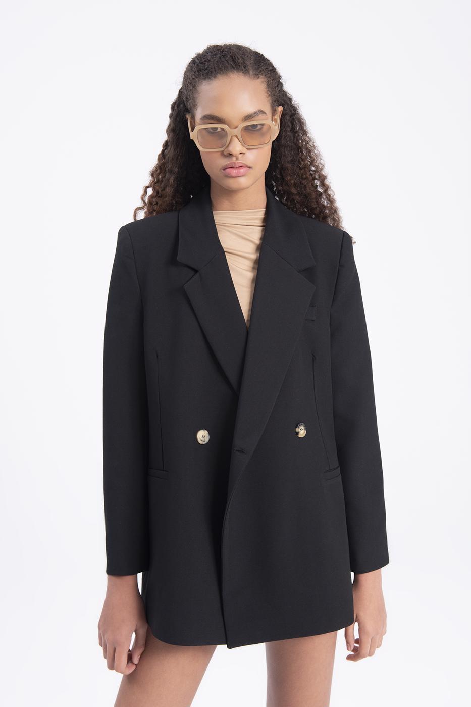 Bayan Siyah Uzun Blazer Ceket