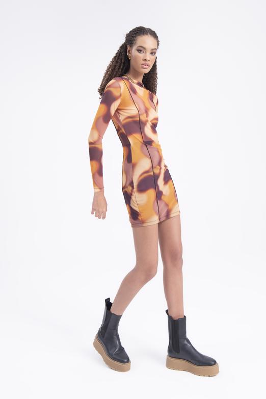 Bayan Multı Tül Desenli Mini Elbise - BSL